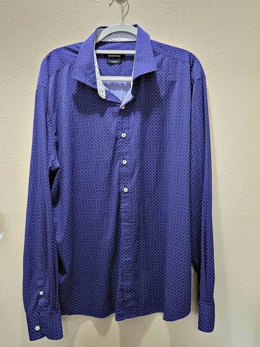 Bugatchi Classic Fit Men’s XXL Blue Geometric Long Sleeve Button Down Shirt